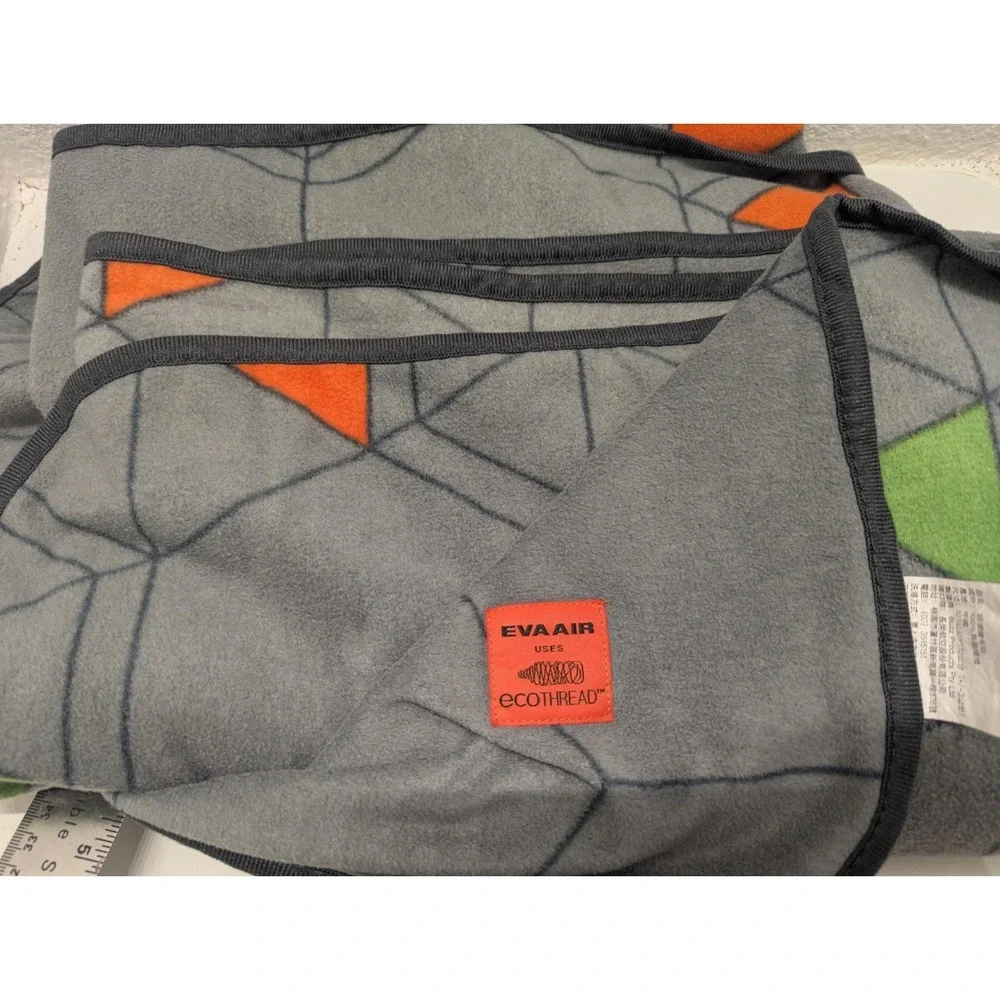EVA AIR blanket 60 x 38  Ecothread Gray Geometric Fleece Cabin orange soft car